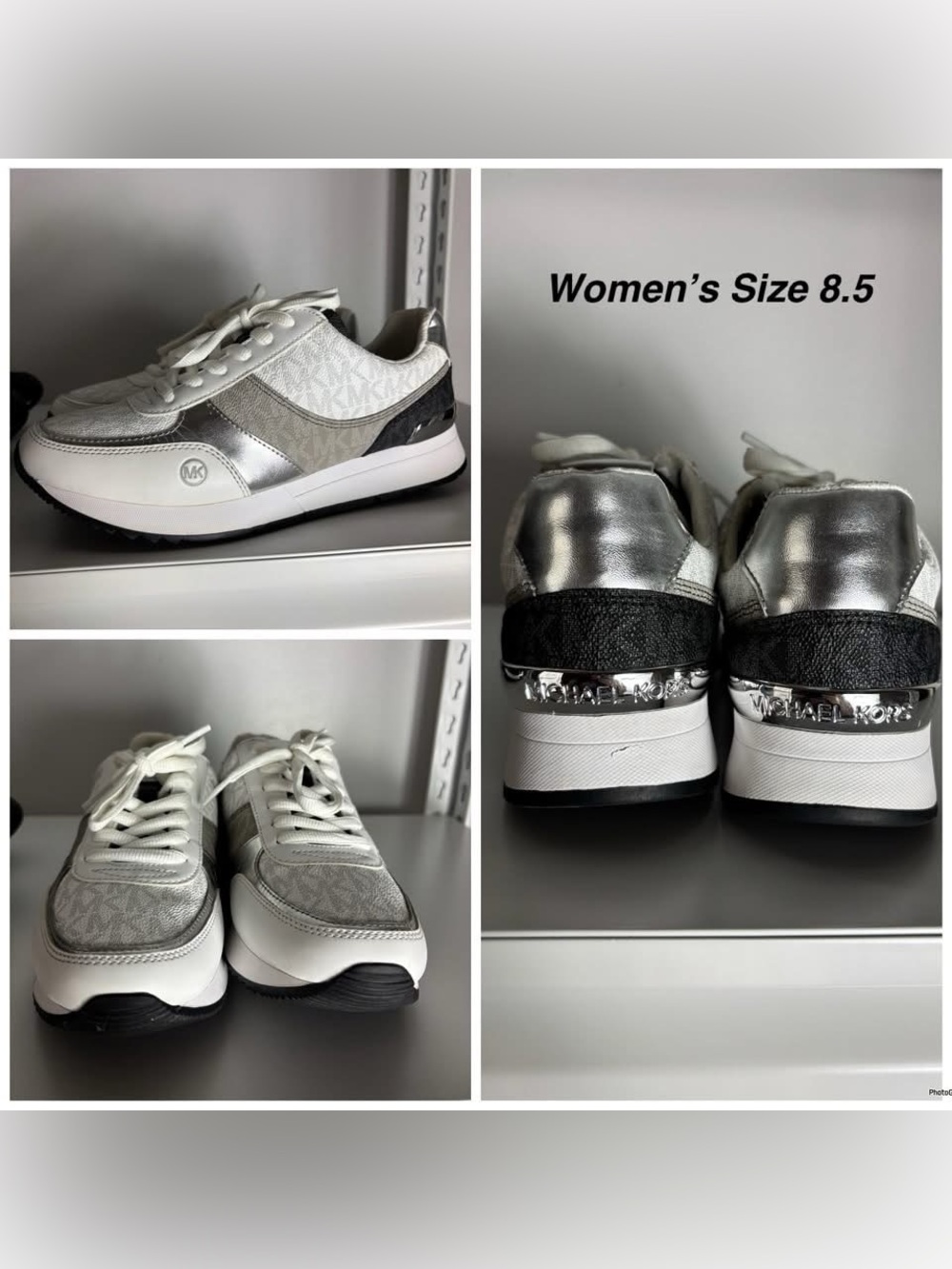 Michael Kors Silver, White & Black Logo Accent Runner Sneakers